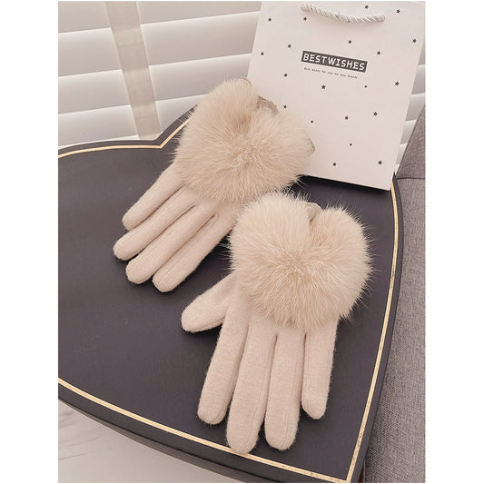 Women's Spring and Autumn Innocent Rabbit Fur Korean Warm Cashmere Gloves