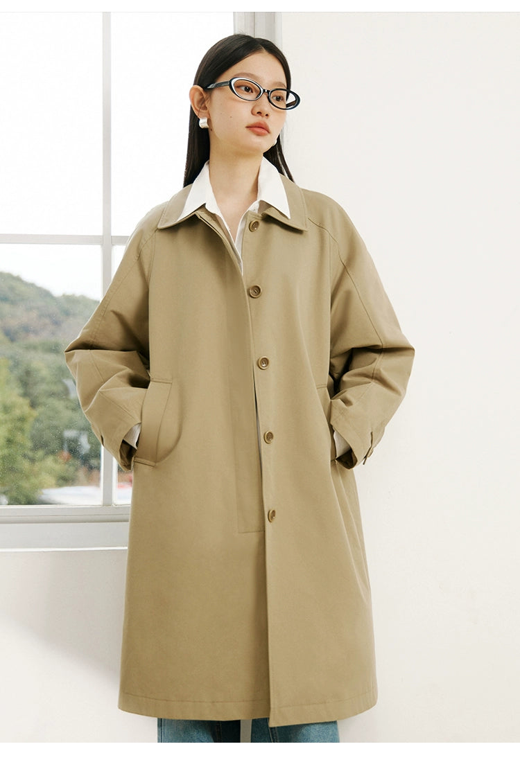 Ziqiao K-style Lapel Mid-Length Raglan Sleeve Trench Coat Viralgem Store