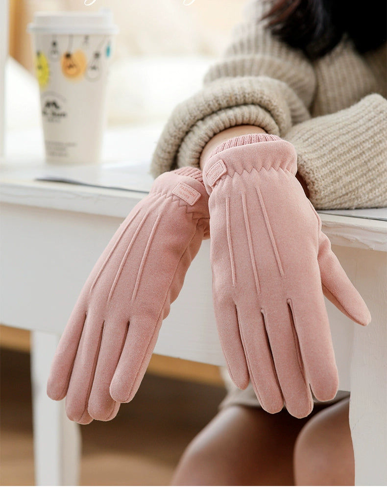 Women's Warm-Keeping and Cold-Proof Five-Finger Double-Layer Thickened Gloves for Autumn and Winter