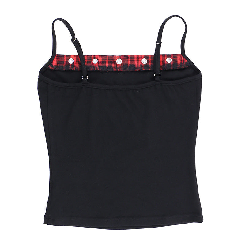 AltGoth Streetwear Y2k Camis Women Aesthetic Mall Goth Red Plaid Pentagram Patchwork Crop Tank Tops Harajuku Cyber Punk Clothes