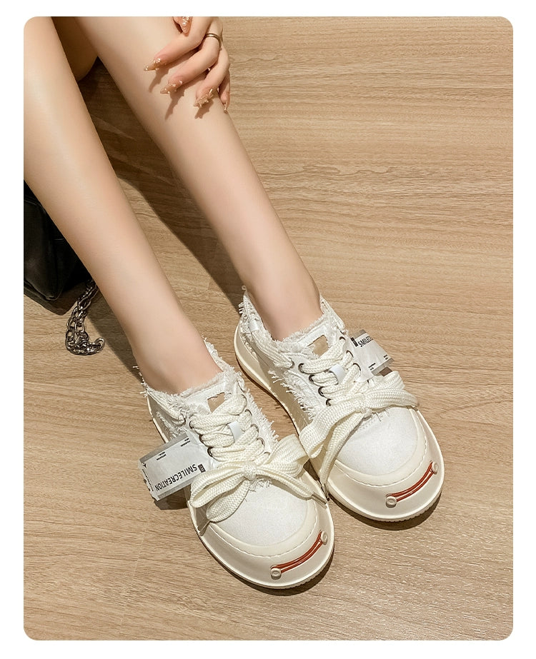 Tan Jianji Style Canvas Shoes Women's Summer 2023 New Arrival Thick Sole Beggar Shoes White Shoes Casual Sports Skate Shoes Fashion Shoes