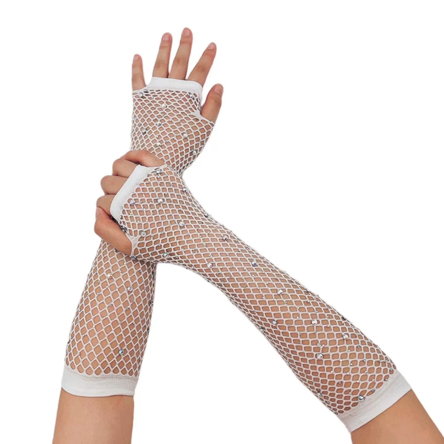 80 Ball Diamond Gloves Party Fishnet Stretch Mesh Gloves Fashion Retro Cross-Border Sexy Hot Drilling Sleeve Cover Viralgem Store