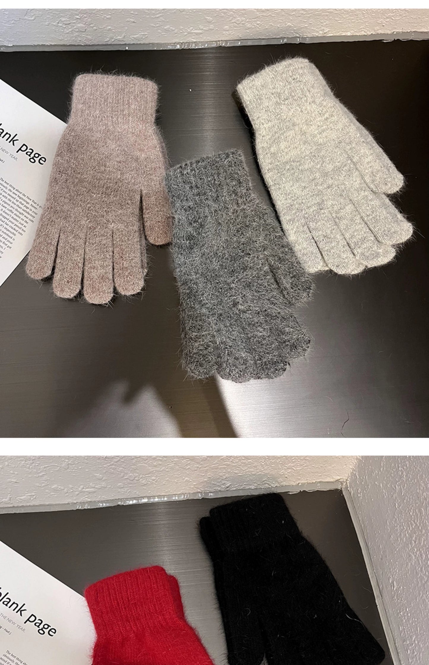 South Korea Ins Solid Color Cycling Gloves Student Cute Wild Cold-Proof Warm Finger Stuffed Knitted Gloves Female Winter