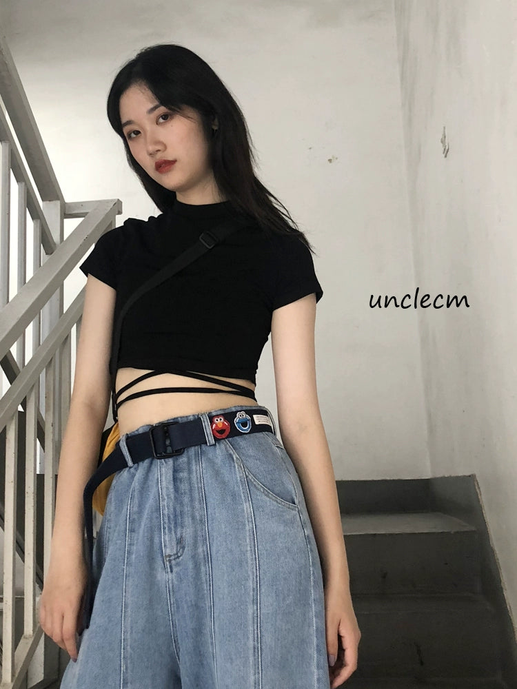 Student Ins Trendy Women's Korean-Style Double Ring Buckle Belt