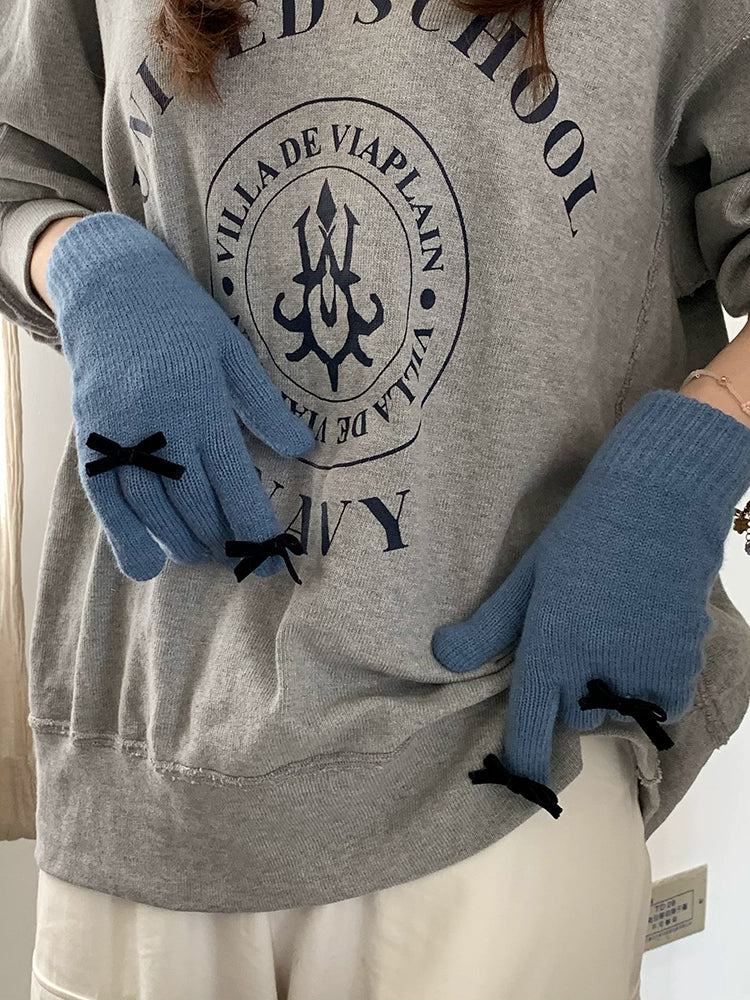 South Korea Cute Ins Style Women's Five-Finger Gloves Bow