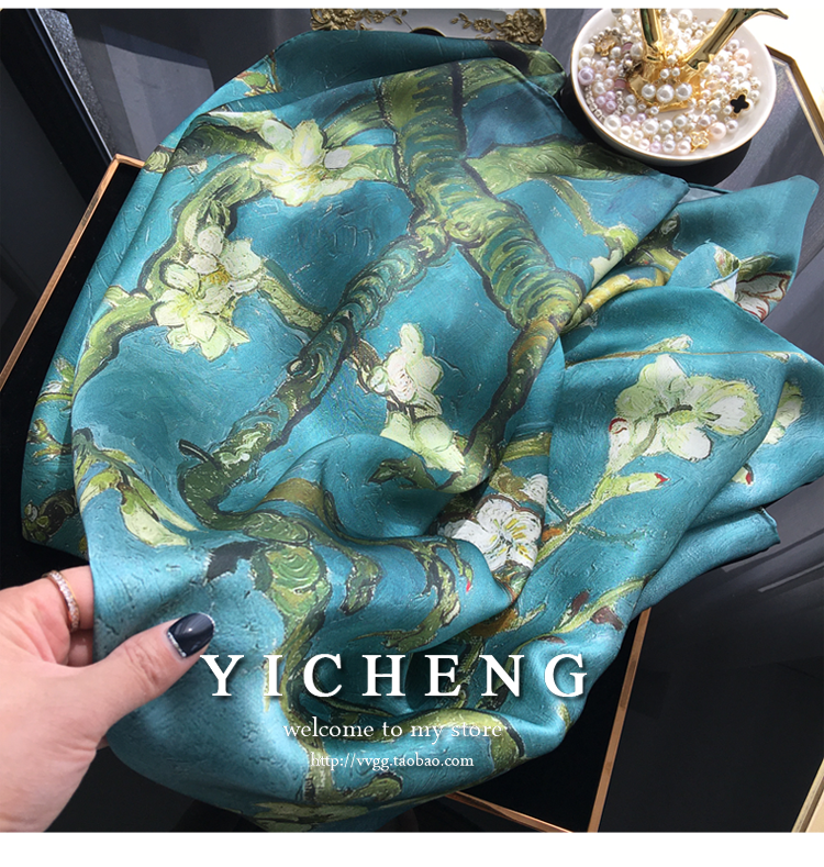 Vincent Van Gogh's Oil Painting Series Large Kerchief Middle-Aged Gift Real Silk Viralgem Store