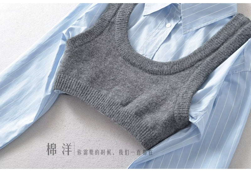 Age-Reducing Cotton Shirt Suit Girlish Style Knitted Vest Viralgem Store