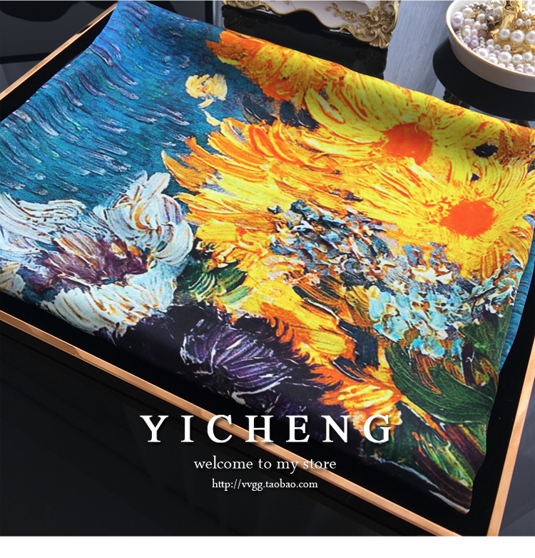 Vincent Van Gogh's Oil Painting Series Large Kerchief Middle-Aged Gift Real Silk Viralgem Store
