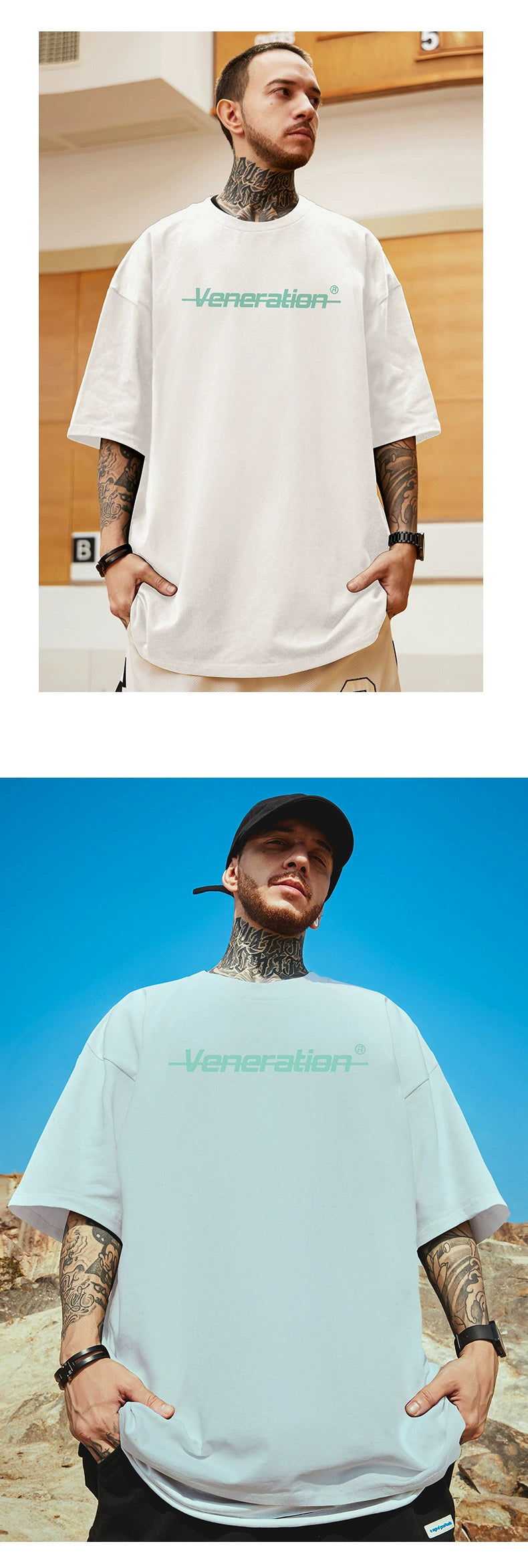 300G Heavy Weight American Letter Print Short-Sleeve T-shirt Street Plus Size Black round Neck Cotton Simple Half Sleeve Men's Fashion