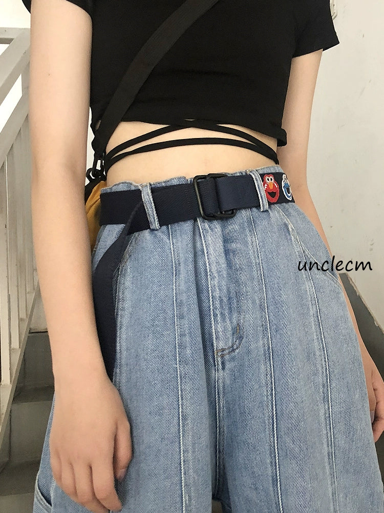 Student Ins Trendy Women's Korean-Style Double Ring Buckle Belt