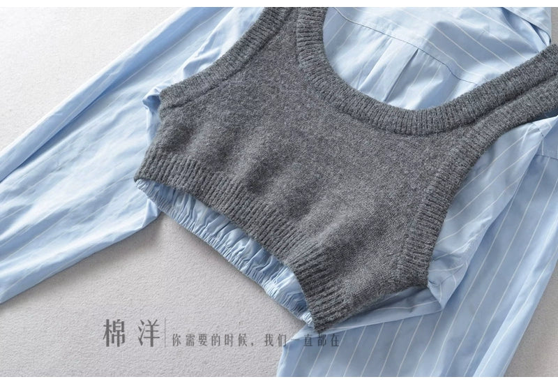Age-Reducing Cotton Shirt Suit Girlish Style Knitted Vest Viralgem Store