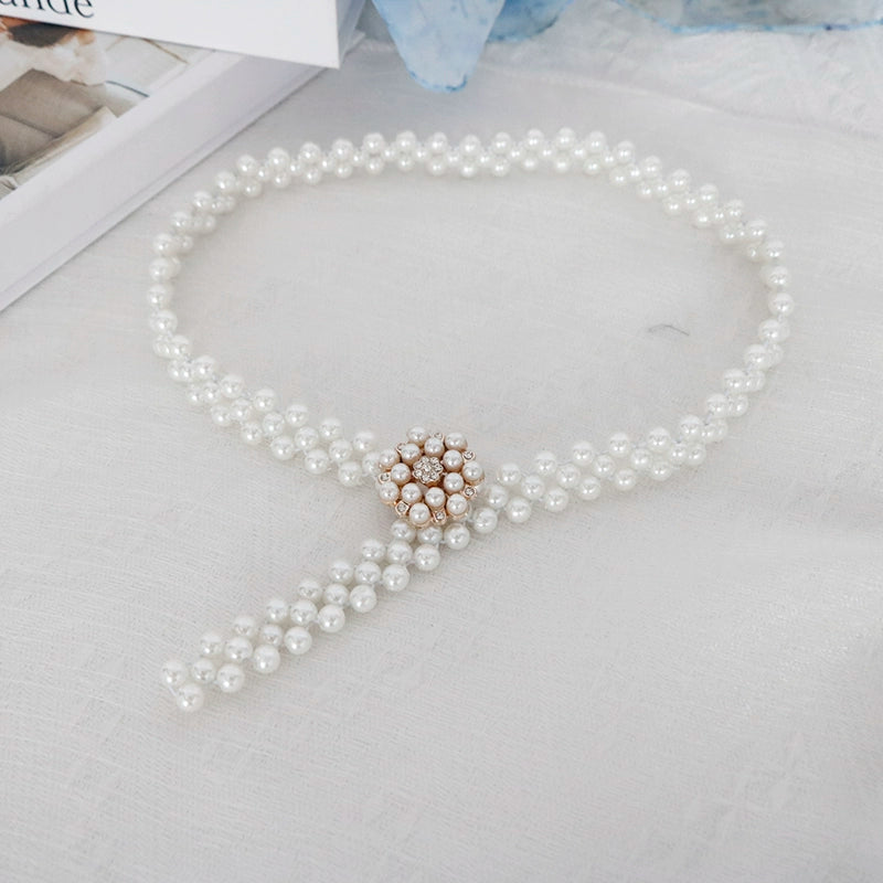 Women's Pearl Elastic Rhinestone Hanfu Waist Dress