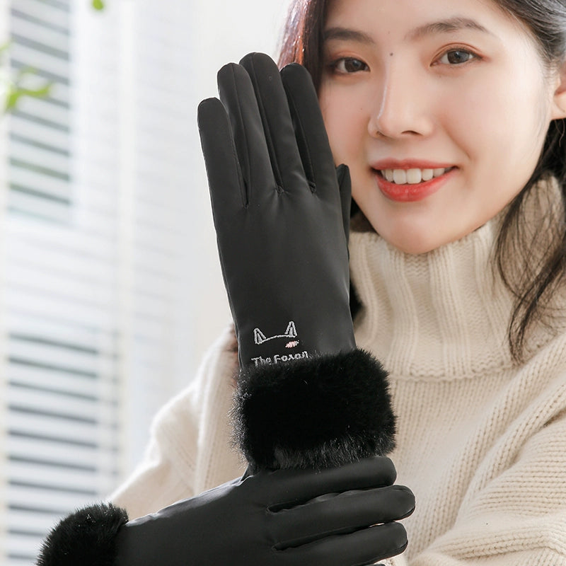 Women's Warm-Keeping and Cold-Proof Five-Finger Double-Layer Thickened Gloves for Autumn and Winter