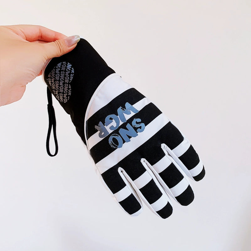 Waterproof Ski Gloves for Women Winter Fleece-Lined Thickened Cotton Students Warm-Keeping Cold-Proof Windproof Touch Screen Cycling Motorcycle Men