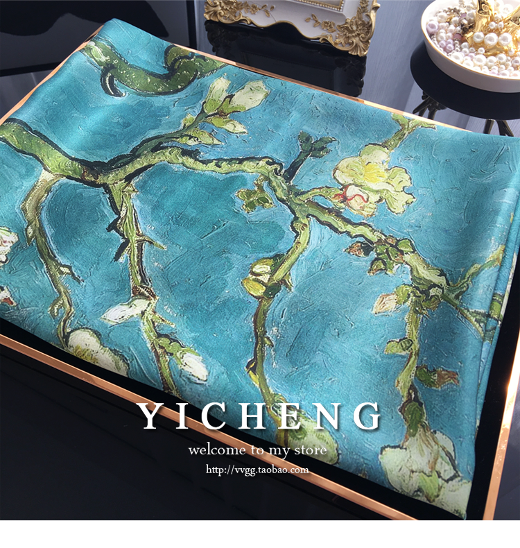Vincent Van Gogh's Oil Painting Series Large Kerchief Middle-Aged Gift Real Silk Viralgem Store