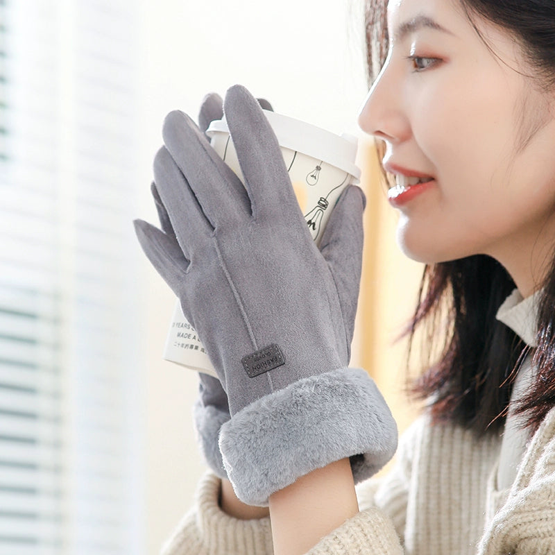 Women's Warm-Keeping and Cold-Proof Five-Finger Double-Layer Thickened Gloves for Autumn and Winter