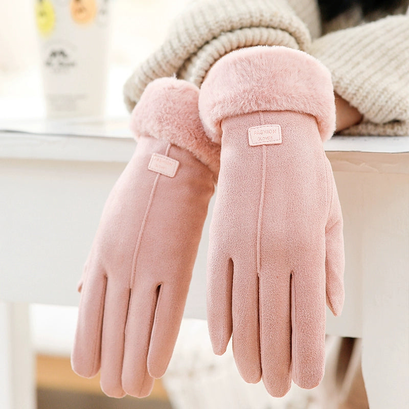 Women's Warm-Keeping and Cold-Proof Five-Finger Double-Layer Thickened Gloves for Autumn and Winter