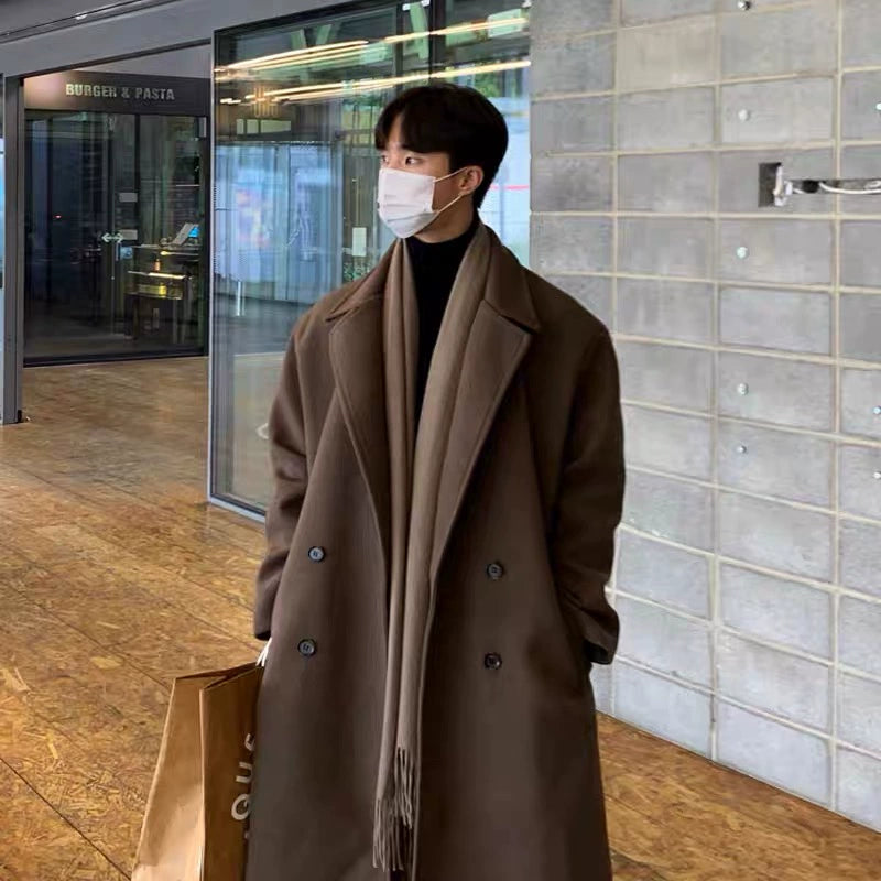 Visvim X WMV Trendy Mid Length Long Length Trench Coat Men's Fall and Winter New Arrival Fashion All-Matching Woolen Coat Outerwear Ins