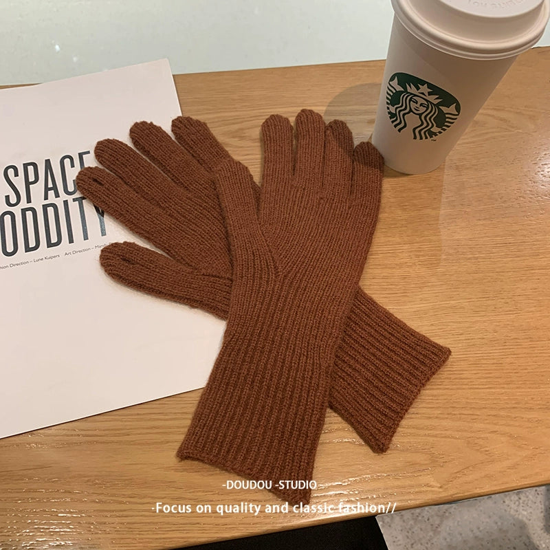 Women's Korean-Style Solid Color Wool Couple Gloves