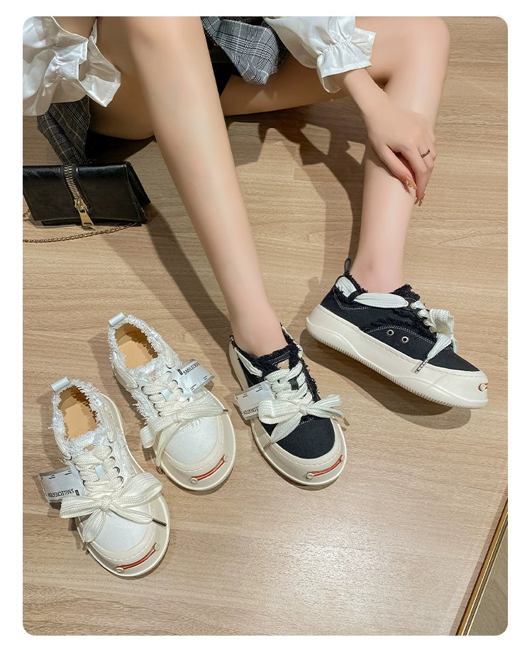 Tan Jianji Style Canvas Shoes Women's Summer 2023 New Arrival Thick Sole Beggar Shoes White Shoes Casual Sports Skate Shoes Fashion Shoes