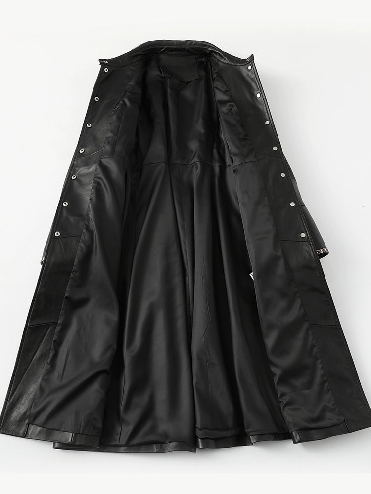 2024 Spring & Fall New Arrival Elegant Large Skirt Sheepskin Genuine Leather Clothes Mid Length Long Length Trench Coat Outwear Female Silm European Goods Viralgem Store