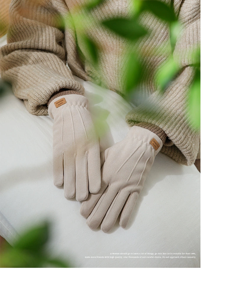 Women's Warm-Keeping and Cold-Proof Five-Finger Double-Layer Thickened Gloves for Autumn and Winter