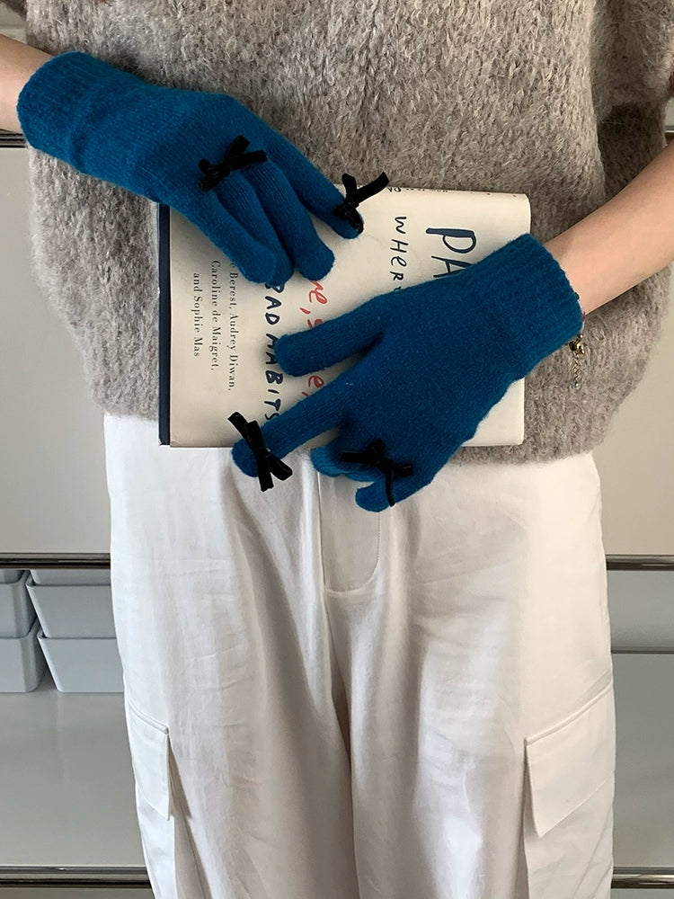 South Korea Cute Ins Style Women's Five-Finger Gloves Bow