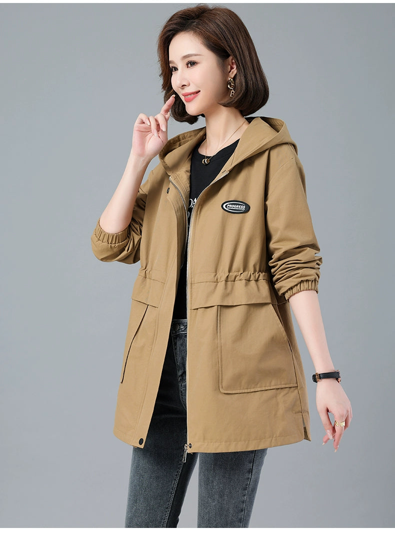 Young Mother Casual Fashion Baggy Coat Female 2023 Spring & Fall New Arrival plus Size Waist Fitted Figure Flattering Mid Length Long Length Trench Coat