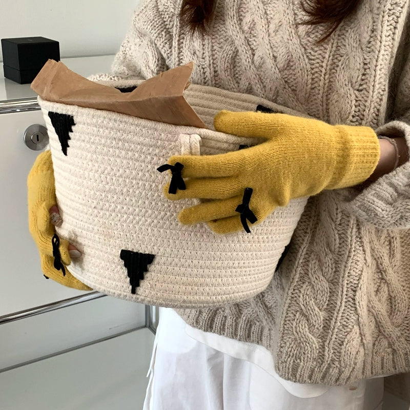 South Korea Cute Ins Style Women's Five-Finger Gloves Bow