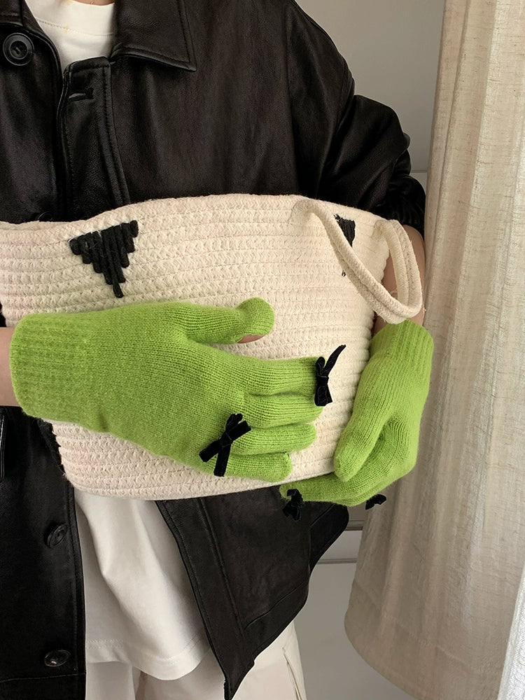 South Korea Cute Ins Style Women's Five-Finger Gloves Bow