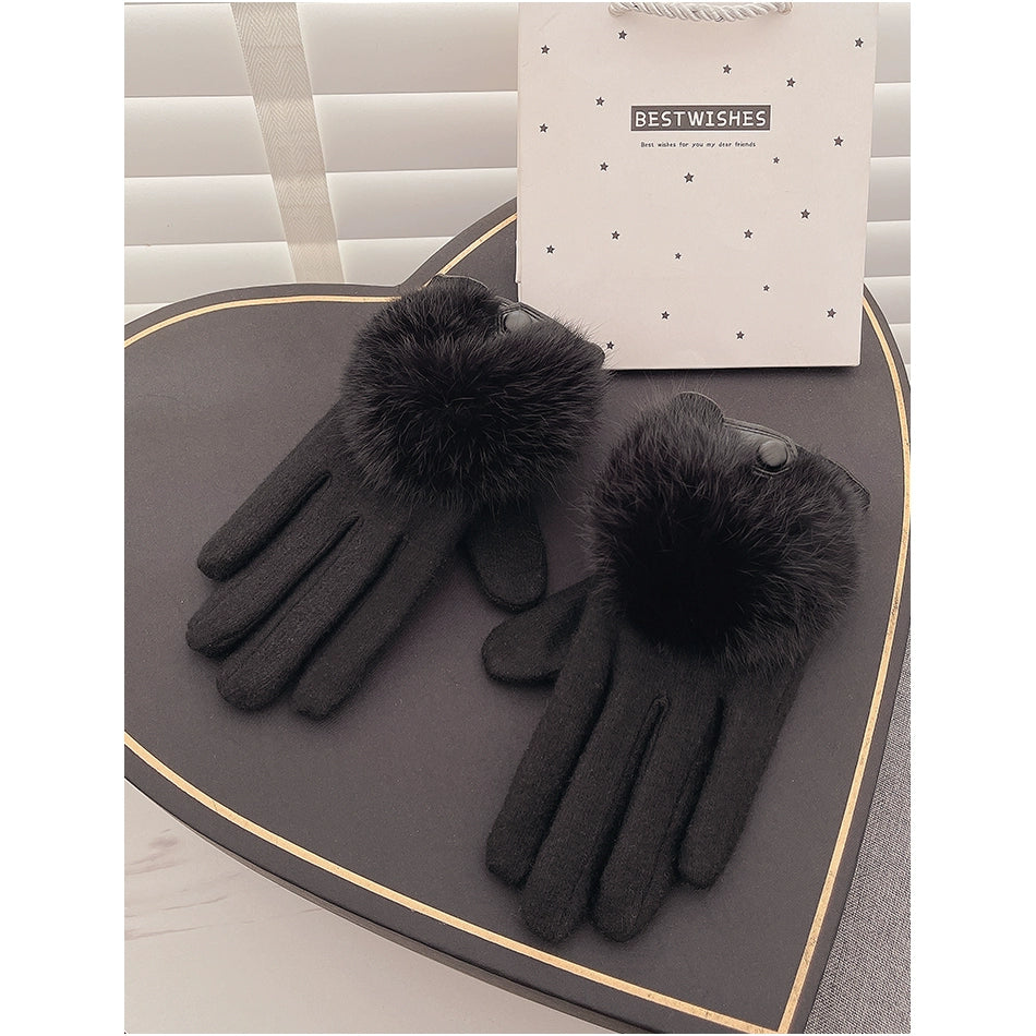 Women's Spring and Autumn Innocent Rabbit Fur Korean Warm Cashmere Gloves