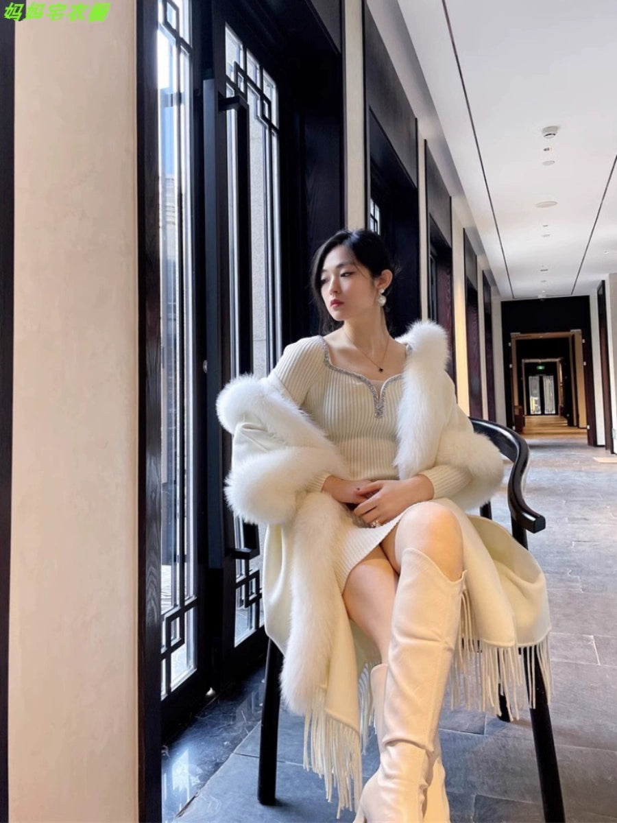 Thickened All-Matching Double-Sided Hooded Large Fur Collar Cape and Shawl