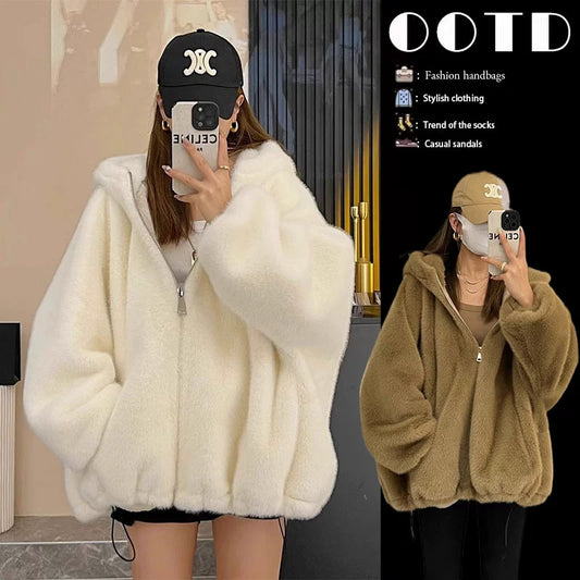 Thickened Short Hood Imitation Fur Cotton Coat Jacket