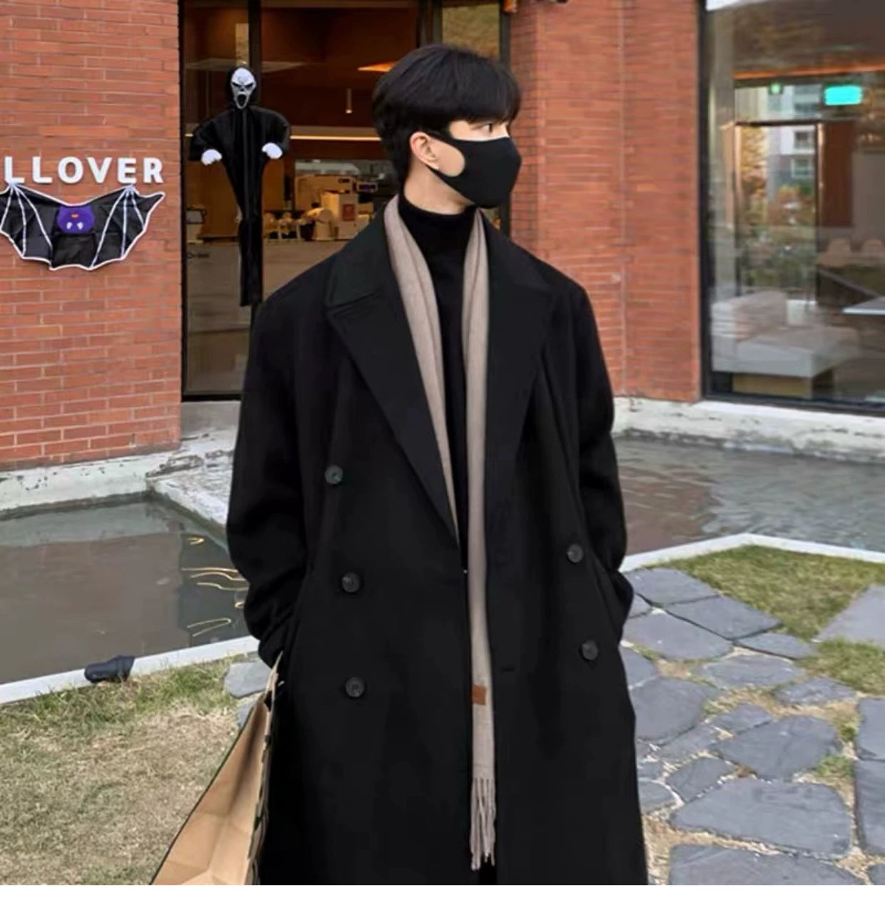 Visvim X WMV Trendy Mid Length Long Length Trench Coat Men's Fall and Winter New Arrival Fashion All-Matching Woolen Coat Outerwear Ins