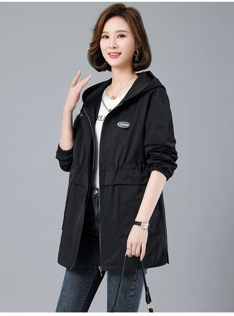 Young Mother Casual Fashion Baggy Coat Female 2023 Spring & Fall New Arrival plus Size Waist Fitted Figure Flattering Mid Length Long Length Trench Coat