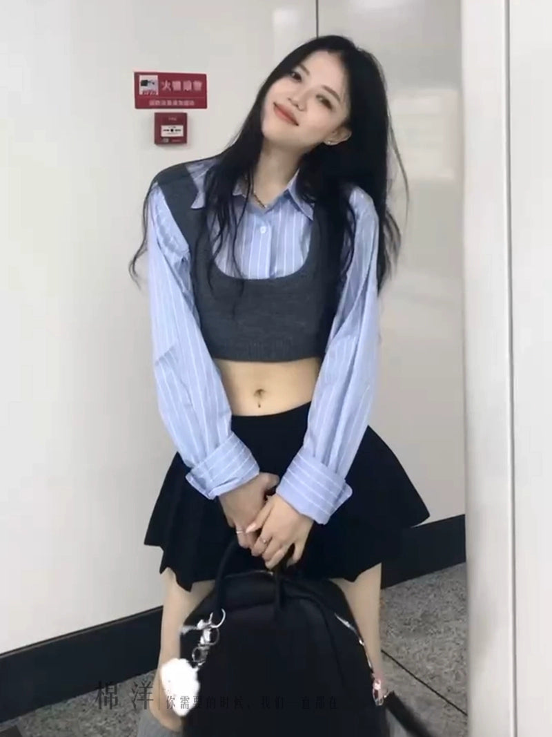 Age-Reducing Cotton Shirt Suit Girlish Style Knitted Vest Viralgem Store