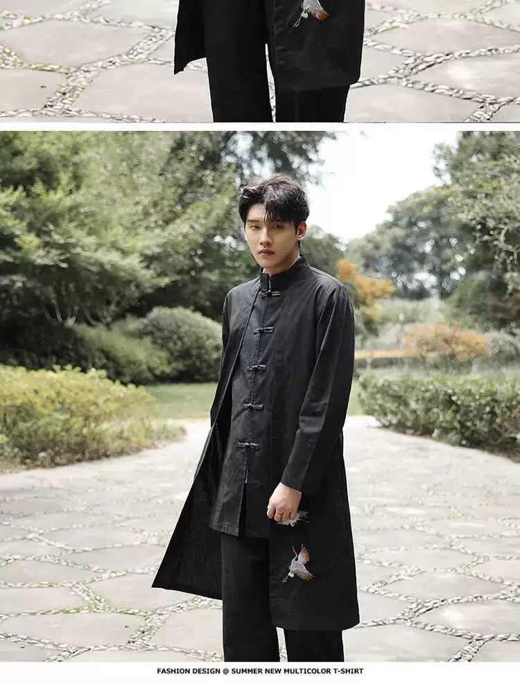 Xingzhi Chinese Style Men's Clothing Ancient Style Han Chinese Clothing Long Trench Coat Men Tang Suit Cotton Linen Cloak Buckle Robe Overcoat outside Viralgem Store