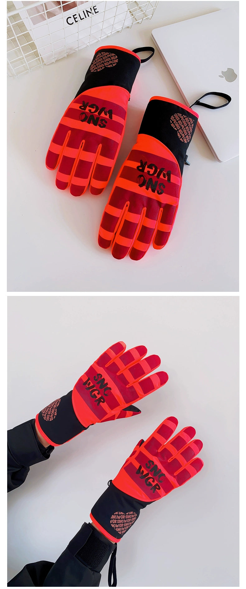 Waterproof Ski Gloves for Women Winter Fleece-Lined Thickened Cotton Students Warm-Keeping Cold-Proof Windproof Touch Screen Cycling Motorcycle Men