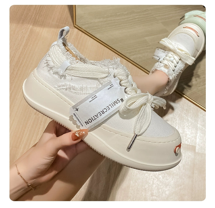 Tan Jianji Style Canvas Shoes Women's Summer 2023 New Arrival Thick Sole Beggar Shoes White Shoes Casual Sports Skate Shoes Fashion Shoes