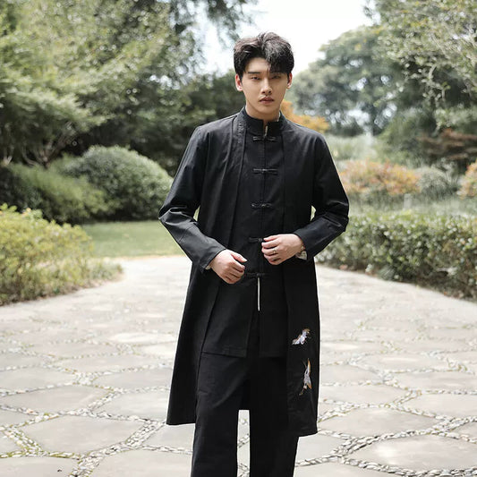 Xingzhi Chinese Style Men's Clothing Ancient Style Han Chinese Clothing Long Trench Coat Men Tang Suit Cotton Linen Cloak Buckle Robe Overcoat outside Viralgem Store