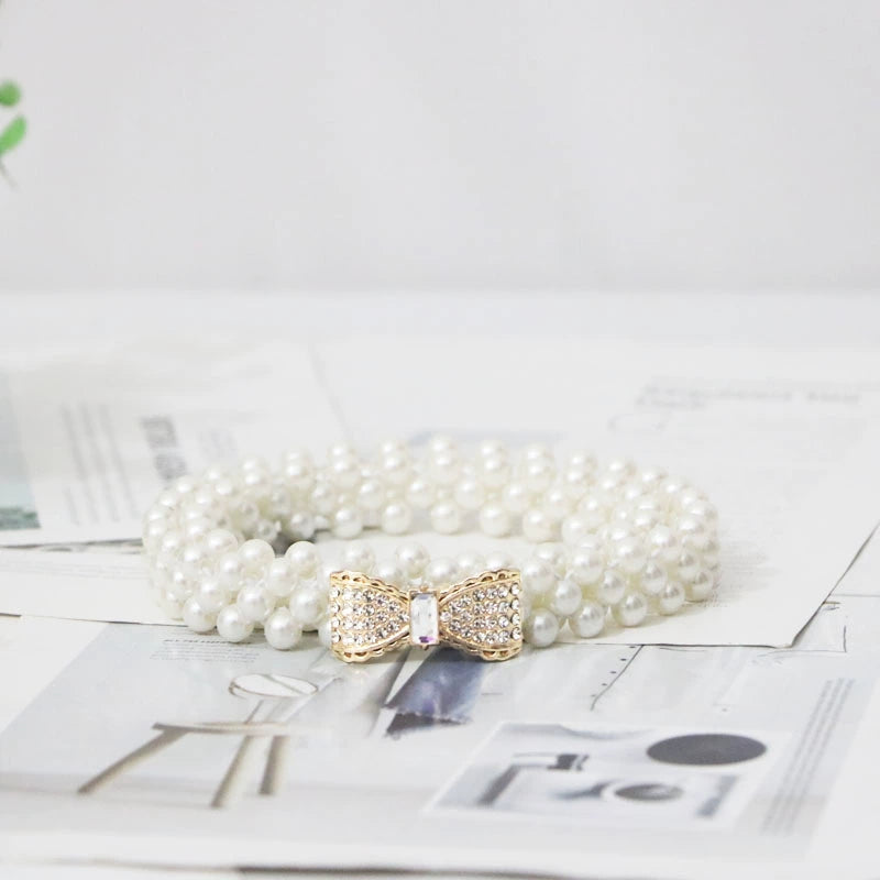 Women's Pearl Elastic Rhinestone Hanfu Waist Dress