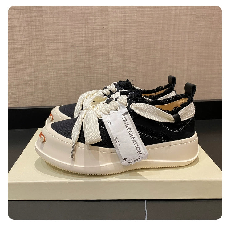 Tan Jianji Style Canvas Shoes Women's Summer 2023 New Arrival Thick Sole Beggar Shoes White Shoes Casual Sports Skate Shoes Fashion Shoes