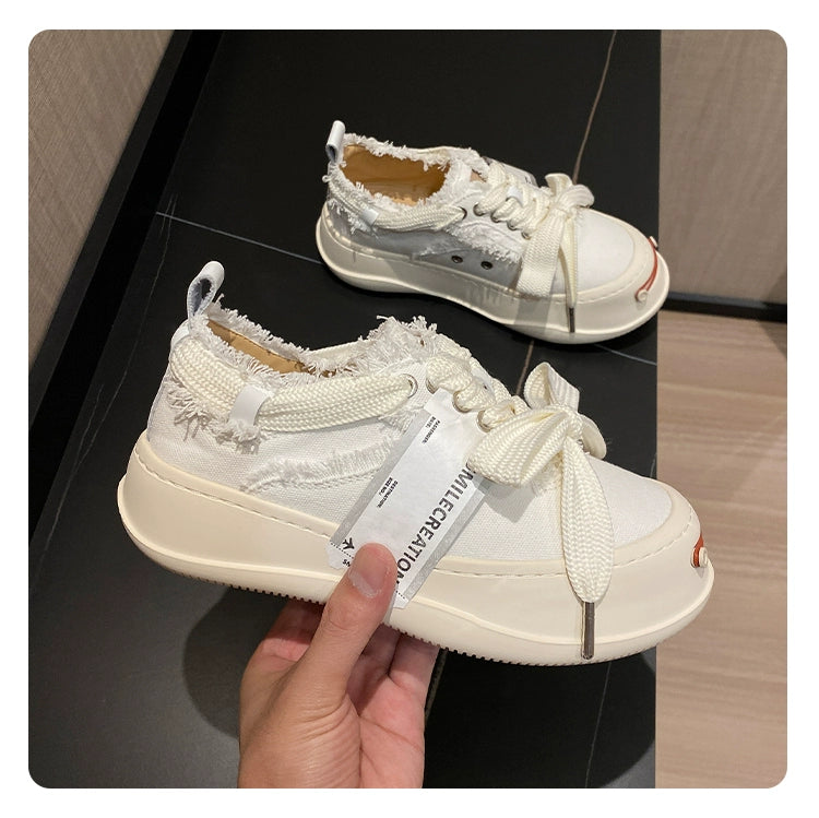 Tan Jianji Style Canvas Shoes Women's Summer 2023 New Arrival Thick Sole Beggar Shoes White Shoes Casual Sports Skate Shoes Fashion Shoes