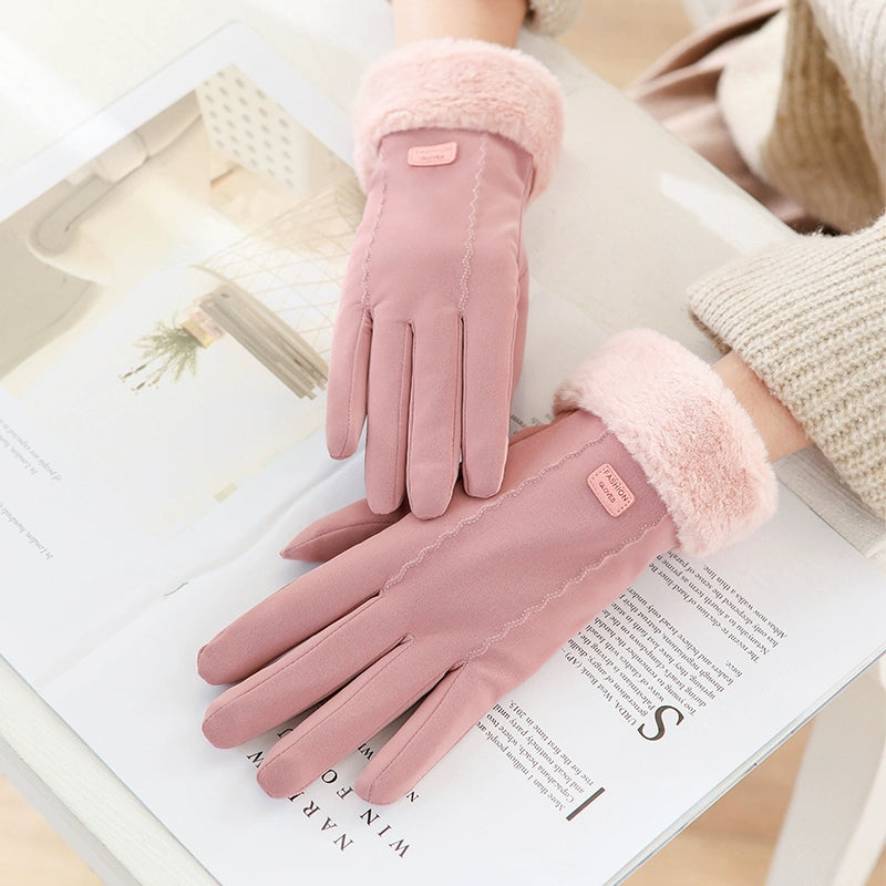 Women's Warm-Keeping and Cold-Proof Five-Finger Double-Layer Thickened Gloves for Autumn and Winter