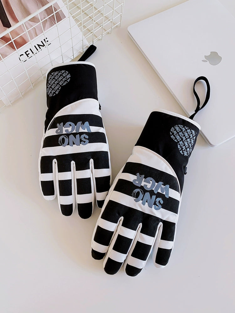 Waterproof Ski Gloves for Women Winter Fleece-Lined Thickened Cotton Students Warm-Keeping Cold-Proof Windproof Touch Screen Cycling Motorcycle Men