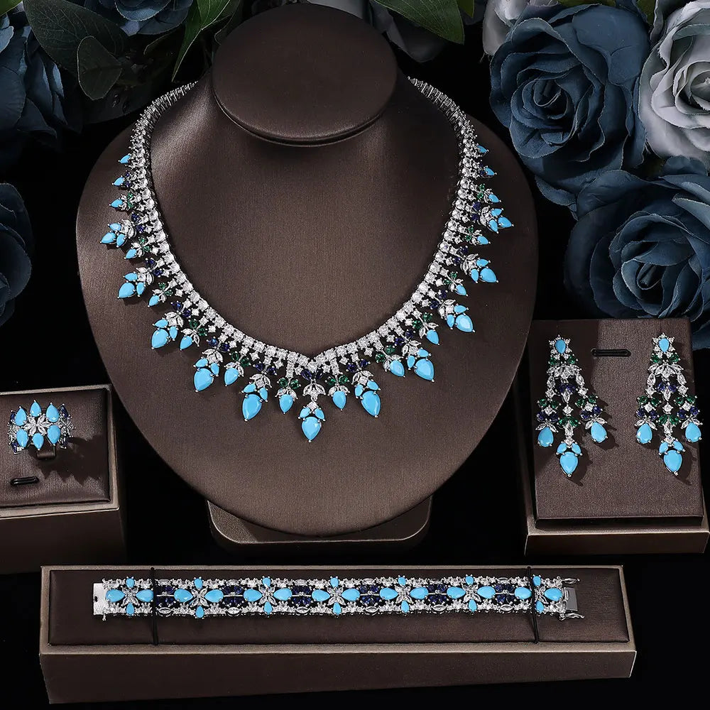2024 Hot selling 4-piece Bride Wedding Jewelry Set with Cubic Zirconia Dubai Luxury Jewelry Set Viralgem Store