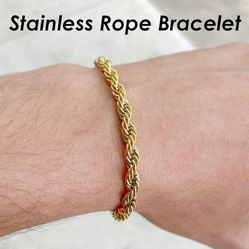 10 Pieces 3mm 5mm Rope Bracelet Stainless Steel Gold Color Rope Chain Bracelet for Men or Women
