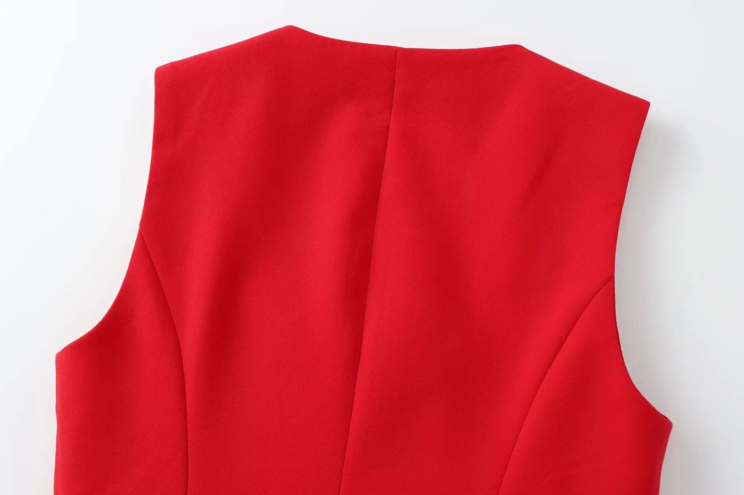 TRAFZA Women Fashion Suits Square Neck Sleeveless Double Breasted Waistcoat Top+Mid-Waist Slit Stralght Pants Female Summer Sets