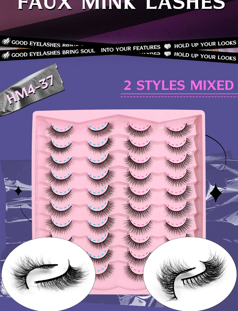 2 Style 20 Pairs Eyelash 3D Natural Mink False Eyelashes Makeup Fake Eye Lashes Faux Cilios Make Up Beauty Tools Wholesale
