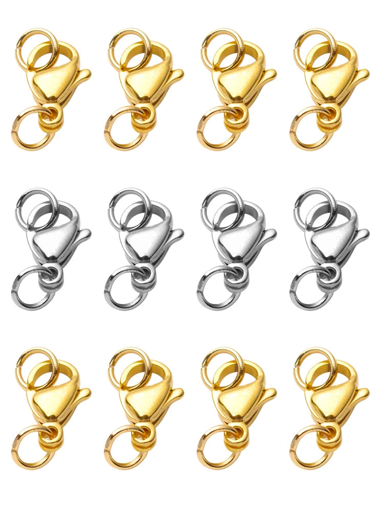 20-40pcs Gold Stainless Steel Lobster Clasps Hooks Connectors Jump Rings For Bracelet Necklace Chain DIY Jewelry Making Findings